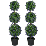 HOMCOM 3.5ft Set of 2 Artificial Plants, Lavender Flowers Ball Trees with Pot, for Home Indoor Outdoor Decor