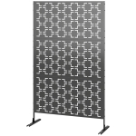 Outsunny 6.5FT Decorative Outdoor Divider, Metal Privacy Screen with Stand, Grid Style, Black