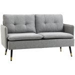 HOMCOM 55" Loveseat Sofa, Linen Love Seat w/ S spring, Steel Legs and Button Tufting, Small Couch for Living Room, Grey