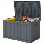 Outsunny 70 Gallon Deck Box, Resin Outdoor Storage Box with Handles, Waterproof Storage Container for Garden Tools, Dark Grey