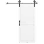HOMCOM 36inx84in Barn Door with 6FT Sliding Door Hardware Kit, Handle, Upgraded Rollers and Floor Guide, Waterproof, White