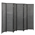 HOMCOM Folding Privacy Screen, 6 Panel Room Divider, Freestanding Partition with Handwoven Bamboo and Pine Wood Frame, Black