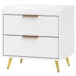 HOMCOM Bedside Table, Nightstand with 2 Drawers, Side End Table with Metal Legs for Bedroom, White