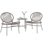 Outsunny Rattan Bistro Set, 3 Pieces Wicker Patio Furniture Set, Acapulco Chairs and Steel Table for Porch, Balcony, Light Grey