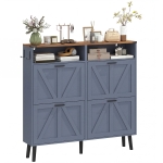 HOMCOM Shoe Storage Cabinet with 4 Flip Drawers, Farmhouse Narrow Shoe Cabinet, Holds Up to 24 Pairs, Blue