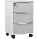 HOMCOM 3 Drawer File Cabinet with Wheels, Vertical Filing Cabinet with Lock, Grey