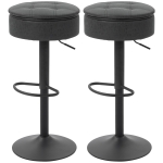 HOMCOM Set of 2 Barstools with Storage, Swivel Bar Stools with PU Leather Upholstered, Footrest, Steel Base, Black