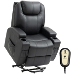 HOMCOM Power Lift Recliner Chair for Elderly, PU Leather Lift Chair with Thick and High Back, Footrest, Remote, Side Pockets, Cup Holders, Reclining Sofa for Living Room, Black