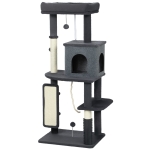PawHut 52 Inch Cat Tree with Scratching Posts, Cat Bed, Condo, Grooming Brush, Jumping Platforms, Toy Balls, Anti-tip Kit