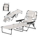 Outsunny Folding Lounge Chair w/ Reclining Back, Cream White
