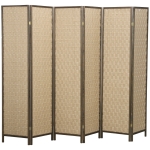 HOMCOM 6 FT Room Divider, 6 Panel Folding Privacy Screen, Lightweight Handwoven Freestanding Partition for Home Office, Brown