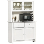 HOMCOM 63.5" Kitchen Buffet with Hutch, Pantry Storage Cabinet with 4 Shelves, Drawers, Framed Glass Doors, Open Microwave Countertop, Antique White
