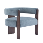 Modern Single Lounge Sofa Chair with Barrel-Back Design, Stylish Accent Armchair with 3-Leg Frame, 29.5" L x 26" W x 27" H, Blue+Walnut