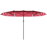 Outsunny 173.2" Double-Sided Sun Umbrella Garden Parasol Patio Sun Shade Outdoor with LED Solar Light, No Base Included, Wine Red