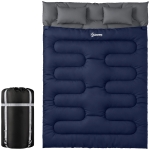 Outsunny Double Sleeping Bag for Adults, Queen Size 2 Person Sleeping Bag with 2 Pillows, for Cold Weather & Warm, Blue