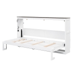 Twin-Size Murphy Bed with LED Light and Foldaway Cabinet, Space-Saving Wall Bed with Desk Conversion, 83" L x 45.5" W x 47" H, Brown+White