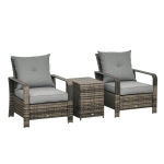 Outsunny 3 Piece Patio Furniture, PE Wicker Storage Table & Chairs, Gray