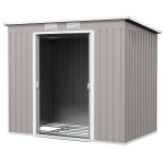 Outsunny 7' x 4' Galvanised Steel Garden Shed, with Foundation Kit - Grey