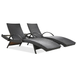Set of 2 Outdoor Wicker Chaise Lounge with Adjustable Backrest, Ergonomic Recliners with Side Table, 80'' L x 27'' W x 36'' H, Dark Brown
