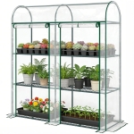 Outsunny 3 Tier Mini Greenhouse, Portable Greenhouse with 2 Roll-up Doors, 56.3" x 18.1" x 64.6", Clear