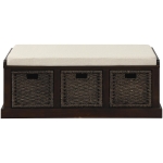 Rustic Espresso Storage Bench with Acacia Wood Frame, Fully Assembled Shoe Bench for Entryway, 43.5" L x 15.5" W x 17" H, Espresso