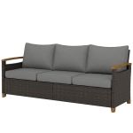 Outsunny 3 Seater Outdoor Couch Sofa, PE Wicker Patio Sofa, Wide Deep Seat, 4" Cushions, Wood-Effect Armrests Legs, Gray