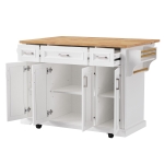 Rolling Kitchen Island with 3 Drawers and Adjustable Shelves, Stylish Kitchen Cart for Kitchen or Dining Area, 54'' L x 29.5'' W x 36'' H, White