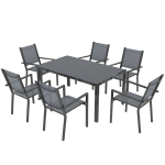 Outsunny 7 Piece Outdoor Dining Set with 6 Stackable Chairs, Rectangle Table, WPC Slatted Top, Rust-Resistant Steel Frame