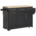 Rolling Kitchen Island with Drop-Leaf Rubberwood Top, Versatile Storage Cart for Contemporary Homes, 59.5'' L x 29.5'' W x 35.5'' H, Black