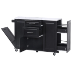 Versatile Kitchen Island with 2-Tier Pull-Out Organizer & 5 Casters, Rolling Kitchen Cart with Drop Leaf, 50.5'' L x 26.5'' W x 35.5'' H, Black