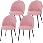 HOMCOM Modern Dining Chairs Set of 4, Upholstered Dining Room Chairs with Metal Legs, Shell Backrest, Padded Seat, Pink
