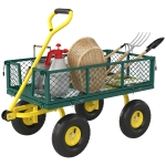 Outsunny Garden Cart, Utility Wagon Cart with Removable Sides, Convert into Flatbed, 10" Wheels, 180° Rotating Handle, Green