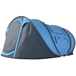 Outsunny 4 Person Camping Tent, Easy Pop Up Tent with Doors, Windows and Carry Bag, Automatic Setup Tent for Hiking, Blue