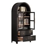Arched Kitchen Pantry Cabinet with 2 Soft-Close Drawers, Modern Farmhouse Hutch for Living Areas, 30'' L x 15.5'' W x 71'' H, Black