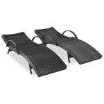 Set of 2 Outdoor Lounge Chairs with Pull‑Out Side Table, Ergonomic Recliners with 5‑Level Adjustable Backrest, 80'' L x 27'' W x 36'' H, Black