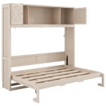 Space-Saving Full Size Murphy Bed with Fold-Down Design, Sturdy Storage Bed with 3 Upper Cabinets, 83" L x 60.5" W x 82" H, Beige