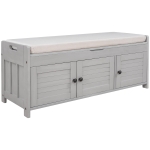 Rustic Storage Bench with Removable Linen-Blend Cushion, Functional Entryway Bench for Living Room, 43.5" L x 16" W x 18" H, Gray Wash