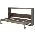 Twin-Size Murphy Bed with LED Light and Foldaway Cabinet, Space-Saving Wall Bed with Desk Conversion, 83" L x 45.5" W x 47" H, Brown