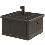 Outsunny 3-in-1 Outdoor Umbrella Base with Wheels and Handles, End Table, Flower Box Planter with Hole, 176 lbs. Capacity, Brown