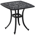 Outsunny 21" Square Outdoor End Table, Cast Aluminum Patio Side Table with Umbrella Hole for Garden, Balcony, Poolside, Black