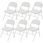 HOMCOM Set of 6 Metal Foldable Chairs, PU Leather Padded Folding Chairs with Cushion Seat and Open Back for Indoor, White