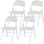 HOMCOM Set of 4 Metal Foldable Chairs, PU Leather Padded Folding Chairs with Cushion Seat and Open Back for Indoor, White