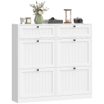 HOMCOM Shoe Cabinet with 2 Large Flip Drawers, Farmhouse Narrow Shoe Storage Cabinet with 2 Top Compartments, White