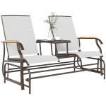 Outsunny Outdoor 2-Person Glider Bench, Outside Glider Swing Chair Loveseat with Table, Steel Frame, Cream White