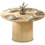 HOMCOM Round Dining Table for 5, 47 Inch Kitchen Table with Fluted Pedestal Base, for Kitchen Living Room Dining Room, Natural