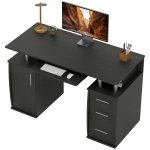 HOMCOM 47" Computer Desk with Keyboard Tray and Storage Drawers, Home Office Workstation Table with Storage Shelves, Black