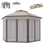 Outsunny 13' x 13' Pop Up Canopy Tent with Netting and Carry Bag, Instant Sun Shelter, Coffee and Beige