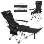 Outsunny Set of 2 Reclining Camping Chair with Foot Rest, Folding Camping Chair w/ Headrest, Cup Holder, Storage Bag, Black