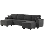 HOMCOM Modular U Shaped Couch, Sectional Sofa with Double Chaises and Spring Cushions, Dark Grey