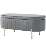 HOMCOM Upholstered Bedroom Bench, Channel Tufted Ottoman Bench with Thick Padding and Metal Legs, Grey